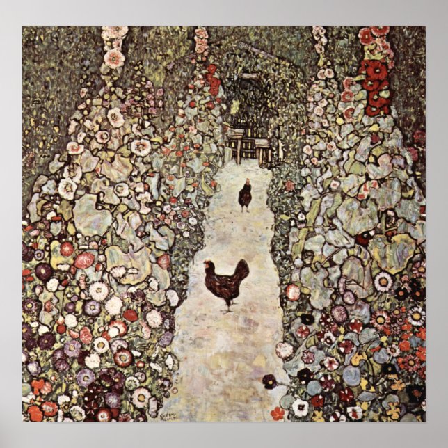 Gustav Klimt Garden med Tuppar Poster (Framsidan)