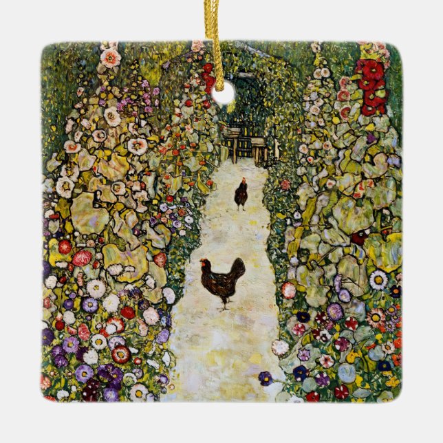 Gustav Klimt - Garden Väg med Chickens Julgransprydnad Keramik (Framsida)