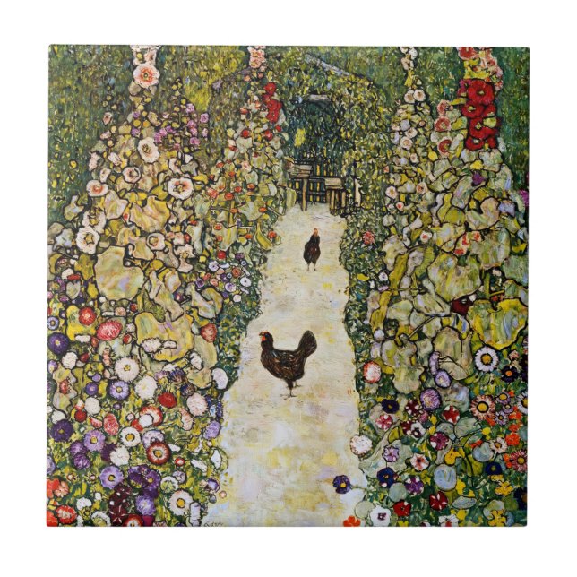 Gustav Klimt - Garden Väg med Chickens Kakelplatta (Framsidan)