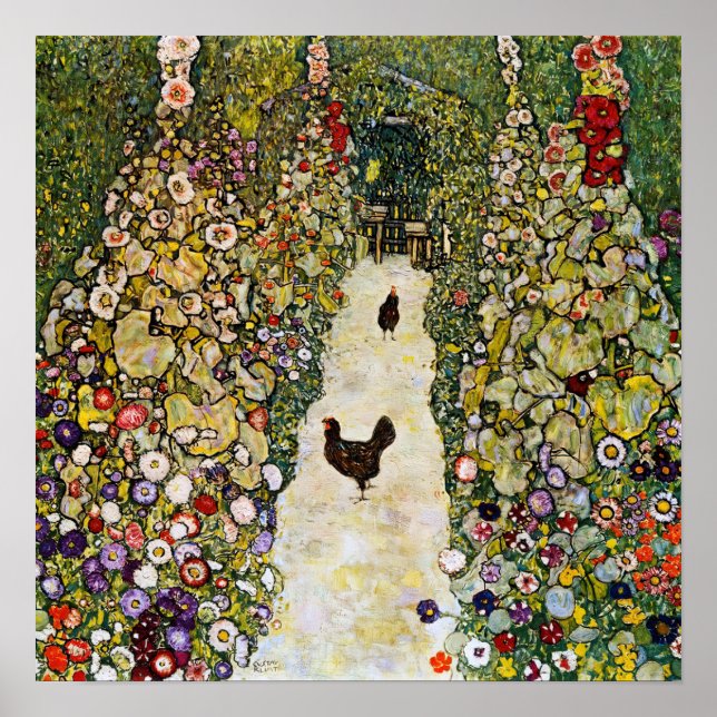 Gustav Klimt - Garden Väg med Chickens Poster (Framsidan)
