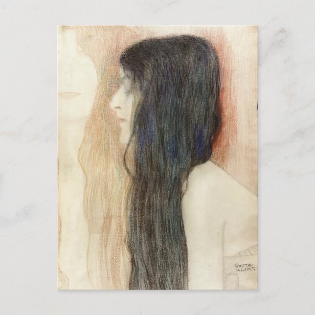 Gustav Klimt-Girl med Long Hair Vykort (Framsida)