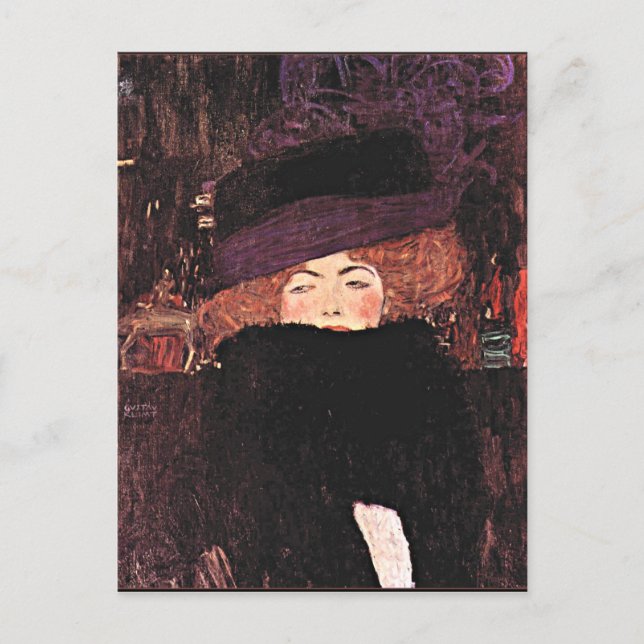 Gustav Klimt-grafik, Dam i Päls Hat och Boa Vykort (Framsida)