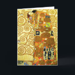 Gustav Klimt-gratulationskort för fullföljning Kort<br><div class="desc">Gustav Klimt Fulfillment-hälsningskort. Frys från 1909. Fyllningen slutfördes under Klimts gyllene fas och fyller ett omfångsrikt par som håller varandra under en flermönstrad film med spiral, öga, fåglar, fisk och andra former. Bakgrunden till arbetet är samma brons spiral som skulle beröva konstnärens berömda Livets träd. En underbar gåva till fläkt...</div>