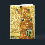 Gustav Klimt-gratulationskort för fullföljning Kort<br><div class="desc">Gustav Klimt Fulfillment-hälsningskort. Frys från 1909. Fyllningen slutfördes under Klimts gyllene fas och fyller ett omfångsrikt par som håller varandra under en flermönstrad film med spiral, öga, fåglar, fisk och andra former. Bakgrunden till arbetet är samma brons spiral som skulle beröva konstnärens berömda Livets träd. En underbar gåva till fläkt...</div>