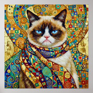 Gustav Klimt Grumpy Cat with Blue Eyes Poster