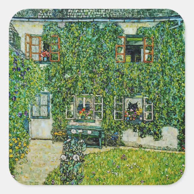 Gustav Klimt - Guardaboschis hus Fyrkantigt Klistermärke (Framsida)