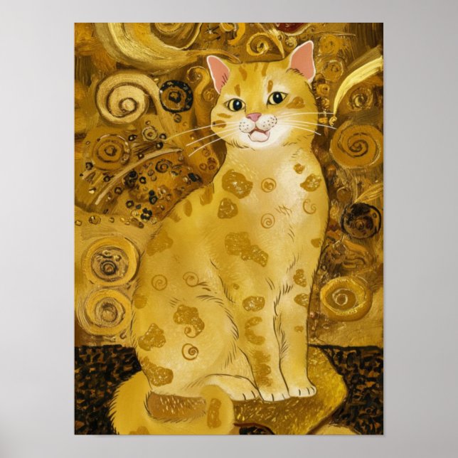 Gustav Klimt guld söt katt parodi, Gustav klimt ko Poster (Framsidan)