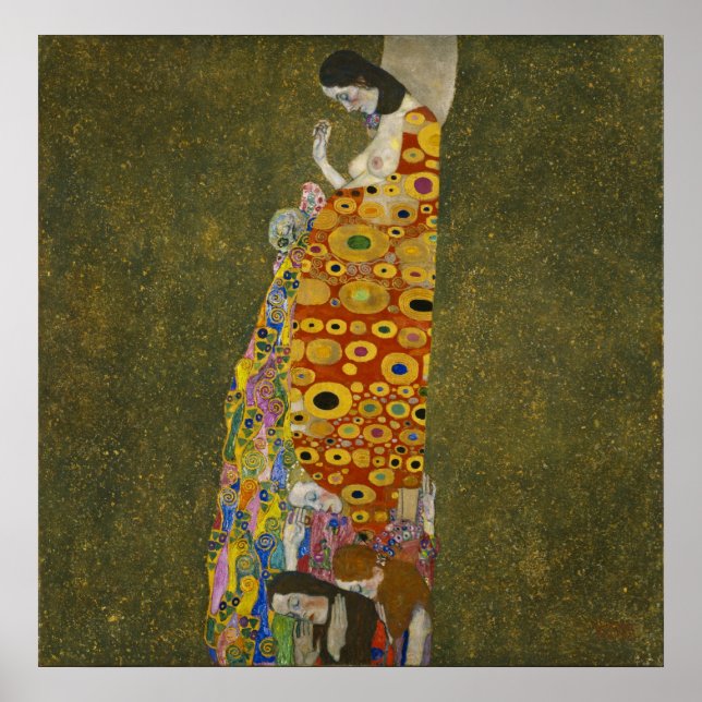 Gustav Klimt Hope 2 Oil, Gold & Platinum on Canvas Poster (Framsidan)