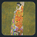 Gustav Klimt - Hope II Fyrkantigt Klistermärke<br><div class="desc">Hope II - Gustav Klimt,  Oil on Canvas,  1907</div>
