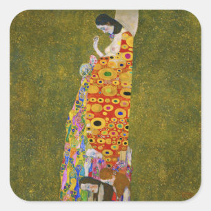 Gustav Klimt - Hope II Fyrkantigt Klistermärke