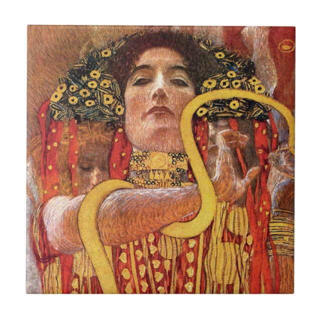 Gustav Klimt - Hygieia Medicingudinnan för hälsa Kakelplatta (Framsidan)