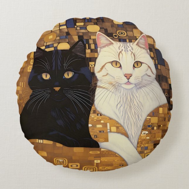 Gustav Klimt inspiderade två katter i blodet Rund Kudde (Framsidan)