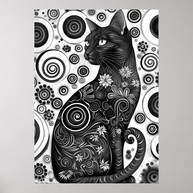 Gustav Klimt Inspired Black and White Cat Poster (Framsidan)