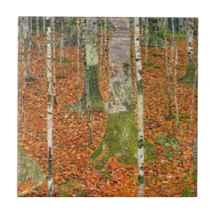 Gustav Klimt - Jordbruksföretag med Birch Träd Kakelplatta