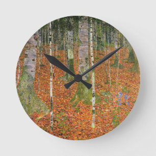 Gustav Klimt - Jordbruksföretag med Birch Träd Rund Klocka
