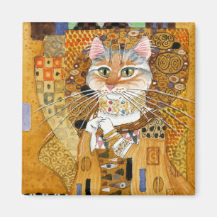 Gustav Klimt katt i guld- parodimagnet Magnet