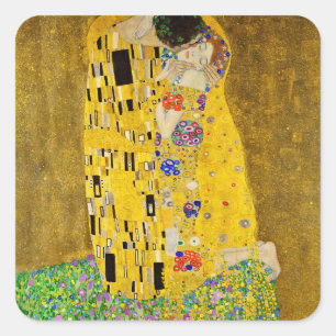 Gustav Klimt - Kiss Fyrkantigt Klistermärke