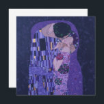 Gustav Klimt Kiss i det platta skrivarkortet för L Inbjudningar<br><div class="desc">Hand målade akrylmålning av The Kiss av Gustav Klimt på lila. *Observera att de gyllene detaljerna på utskriften inte kommer att vara äkta guld-folie; den kommer att tryckas exakt som på produkten</div>