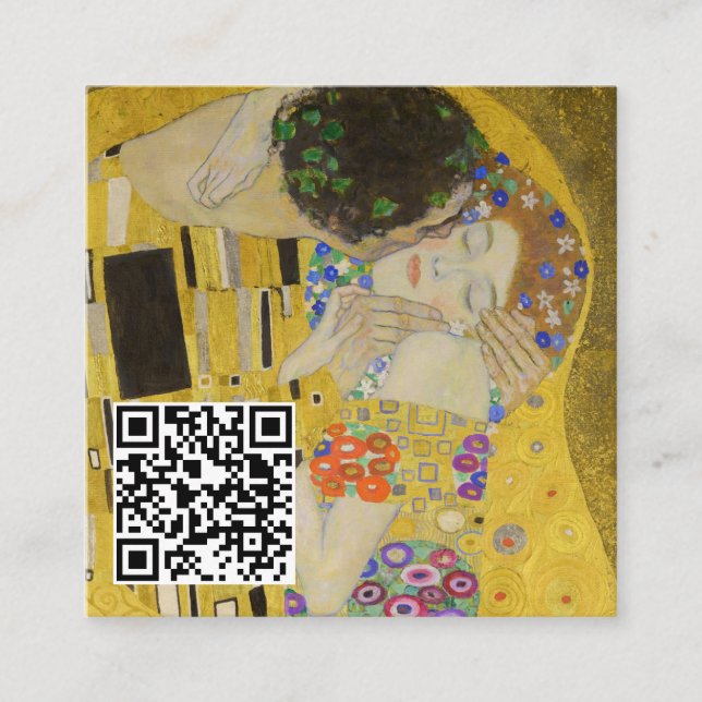 Gustav Klimt - Kiss - QR-kod Fyrkantigt Visitkort (Framsida)
