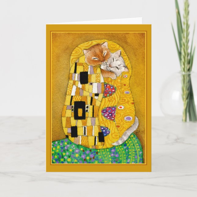 Gustav Klimt Kiss Söta katthälsa med hälsningskort Kort (Framsida)