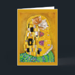 Gustav Klimt Kiss Söta katthälsa med hälsningskort Kort<br><div class="desc">Det här är en sked Gustav Klimts målning som kallas "The Kiss".  Eftersom min version har katter heter den "Cat Kisses".  Du kan ändra meddelandet inuti om du vill,  eller färg i ram på omslaget.  Den här bilden finns också på andra produkter i min Zazzle-butik.</div>
