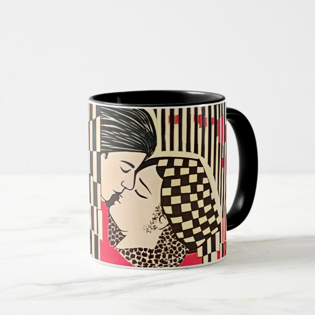 Gustav Klimt Kiss x Bauhaus optisk illusion Mugg (Framsida höger)