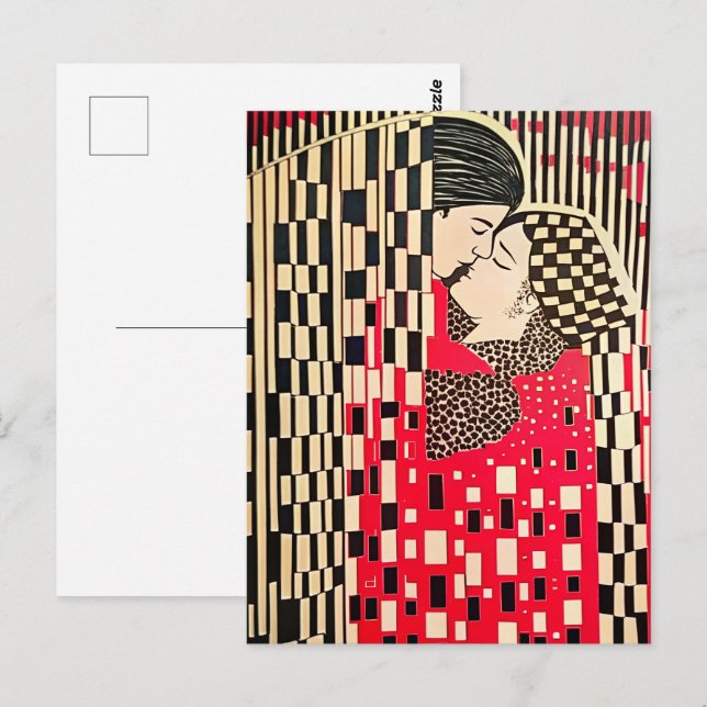 Gustav Klimt Kiss x Bauhaus optisk illusion Vykort (Fram/baksida)