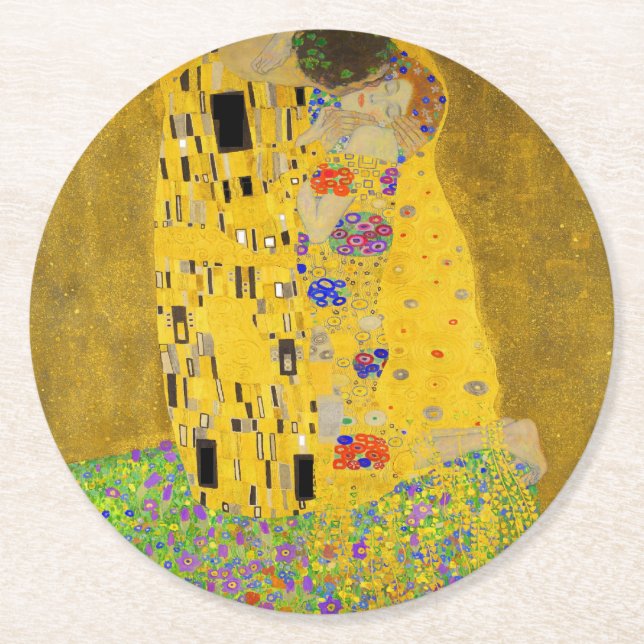 Gustav Klimt Kiss Zazzle Underlägg Papper Rund (Framsidan)