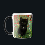 Gustav Klimt Kitten Magisk Mugg<br><div class="desc">Magic Mugg med en Gustav Klimt-kattunge! Det svarta kattunge bär en silver och sitter i en fält av rött,  blått,  vitt och gula blommor. En underbar gåva till kattälskare och österrikiska konstentusiaster!</div>