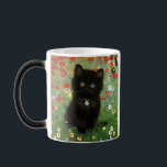 Gustav Klimt Kitten Magisk Mugg<br><div class="desc">Magic Mugg med en Gustav Klimt-kattunge! Det svarta kattunge bär en silver och sitter i en fält av rött,  blått,  vitt och gula blommor. En underbar gåva till kattälskare och österrikiska konstentusiaster!</div>