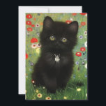 Gustav Klimt Kitten Meddelande<br><div class="desc">Kort med Gustav Klimt-kattunge! Det svarta kattunge bär en silver och sitter i en fält av rött,  blått,  vitt och gula blommor. En underbar gåva till kattälskare och österrikiska konstentusiaster!</div>