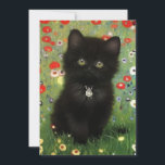Gustav Klimt Kitten Spara Datumet<br><div class="desc">Kort med Gustav Klimt-kattunge! Det svarta kattunge bär en silver och sitter i en fält av rött,  blått,  vitt och gula blommor. En underbar gåva till kattälskare och österrikiska konstentusiaster!</div>