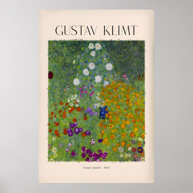 Gustav Klimt konsttryck - Blomsterträdgård Affisch (Framsidan)