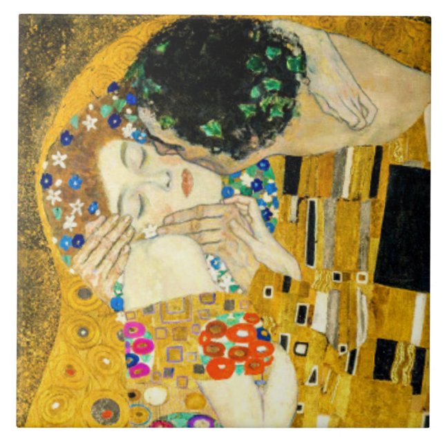 Gustav Klimt Kyss / Alla hjärtans dag romantisk ko Kakelplatta (Framsidan)