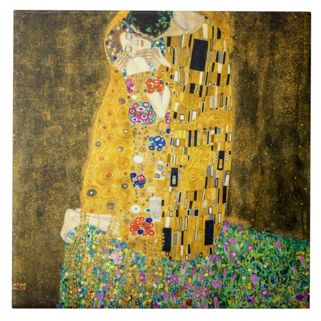 Gustav Klimt Kyss / Alla hjärtans dag romantisk ko Kakelplatta (Framsidan)