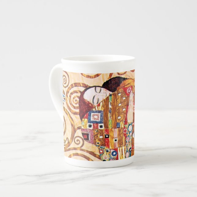 Gustav Klimt - Kyssen - Finsk Konst-målning Benporslin Mugg (Framsida vänster)