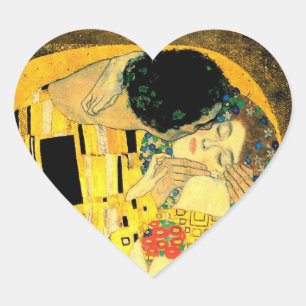 Gustav Klimt - kysshjärtan Stiker Hjärtformat Klistermärke