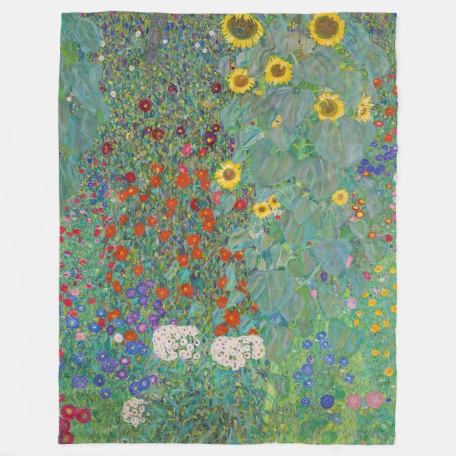 Gustav Klimt - Land Garden med solblommor Fleecefilt (Framsidan)