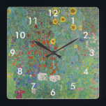Gustav Klimt - Land Garden med solblommor Fyrkantig Klocka<br><div class="desc">Land Garden med solblommor/lantgårdsträdgård med solblommor - Gustav Klimt 1905-1906</div>