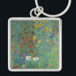 Gustav Klimt - Land Garden med solblommor Fyrkantig Silverfärgad Nyckelring<br><div class="desc">Land Garden med solblommor/lantgårdsträdgård med solblommor - Gustav Klimt 1905-1906</div>