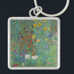 Gustav Klimt - Land Garden med solblommor Fyrkantig Silverfärgad Nyckelring<br><div class="desc">Land Garden med solblommor/lantgårdsträdgård med solblommor - Gustav Klimt 1905-1906</div>