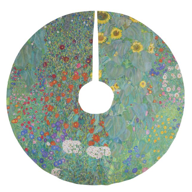 Gustav Klimt - Land Garden med solblommor Julgransmatta Borstad Polyester (Framsidan)
