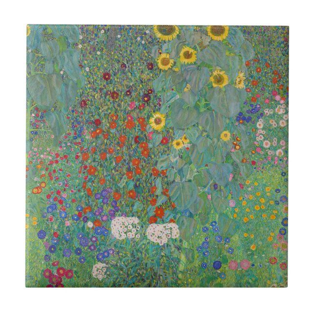 Gustav Klimt - Land Garden med solblommor Kakelplatta (Framsidan)