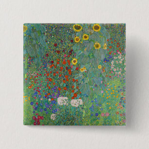 Gustav Klimt - Land Garden med solblommor Knapp