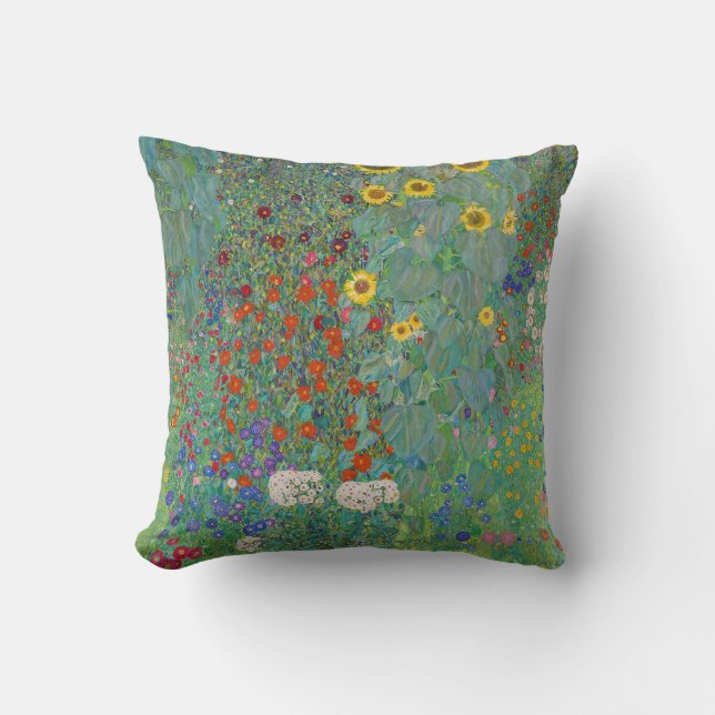 Gustav Klimt - Land Garden med solblommor Kudde (Framsida)