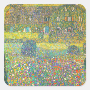 Gustav Klimt Land House av Attersee Fyrkantigt Klistermärke
