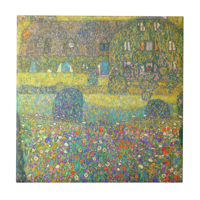 Gustav Klimt Land House av Attersee Tile Kakelplatta (Framsidan)