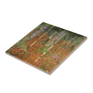 Gustav Klimt- lantbrukarhem med björkträd Kakelplatta