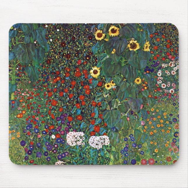 Gustav Klimt lantgårdträdgård med solrosor Musmatta (Framsidan)
