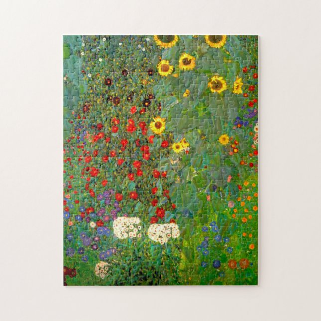 Gustav Klimt lantgårdträdgård med solrospussel Pussel (Vertikal)